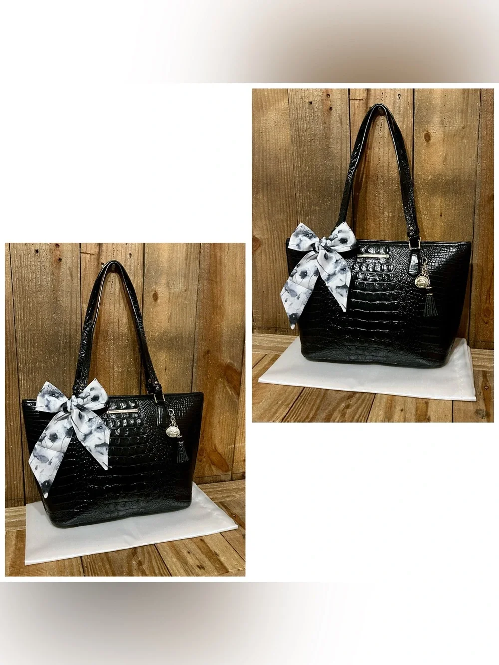 BRAHMIN. Asher Leather Croc Embossed Melbourne Tote with Free Scarf & Dust Bag.